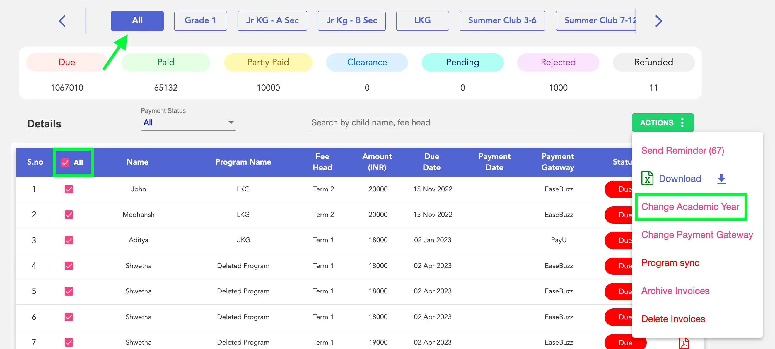 AY Change in fee invoices