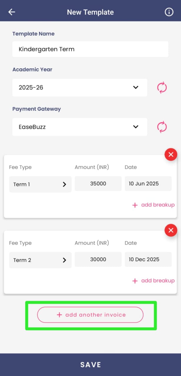 Add another invoice to the template mobile