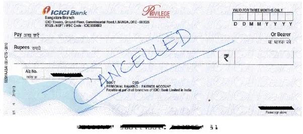 Cancelled Cheque Sample