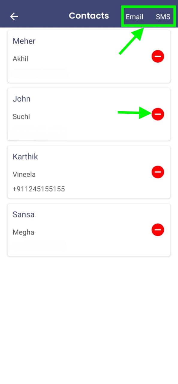Selecting Email/SMS