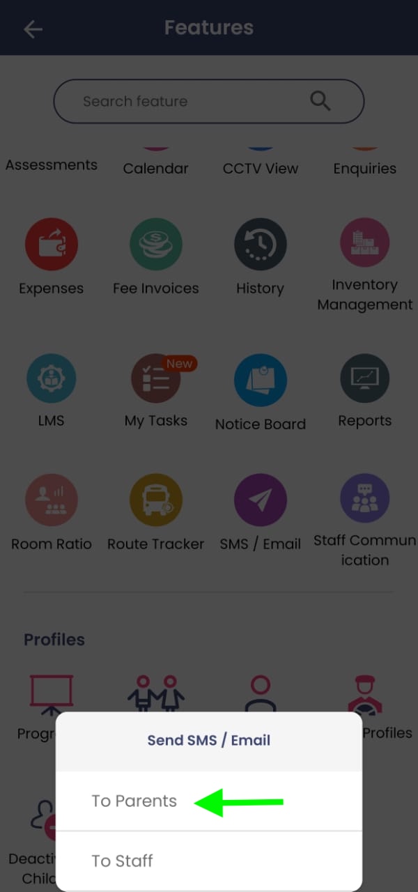 Selecting Parent or Staff