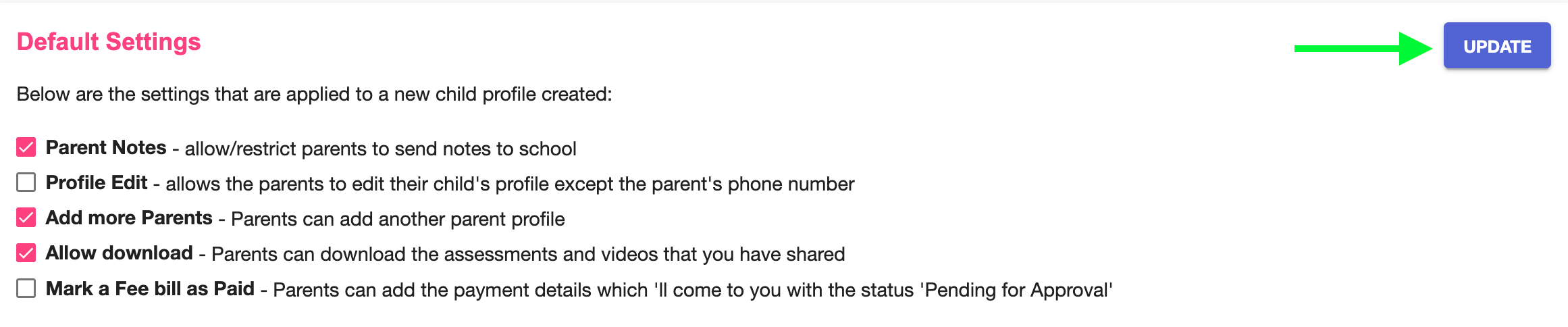 Default Settings