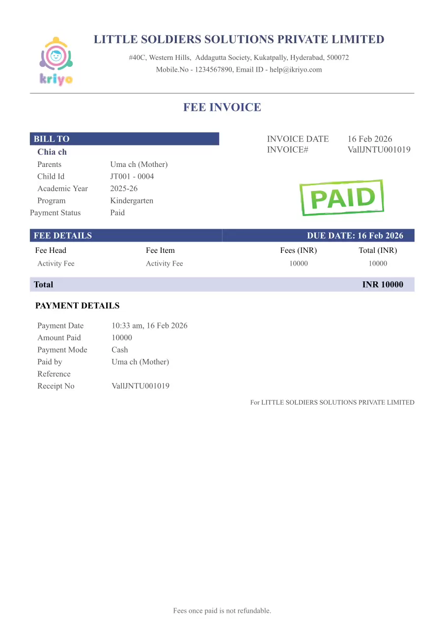 Fee receipt