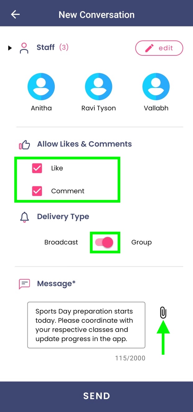 Group vs Broadcast toggle