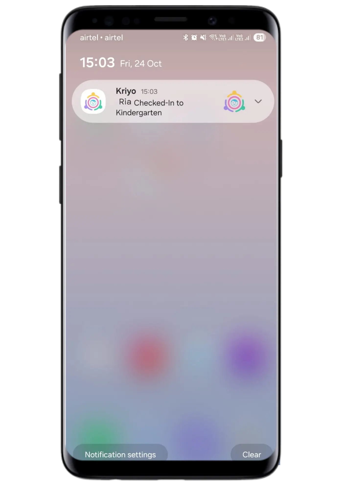 Parent app notification for attendance