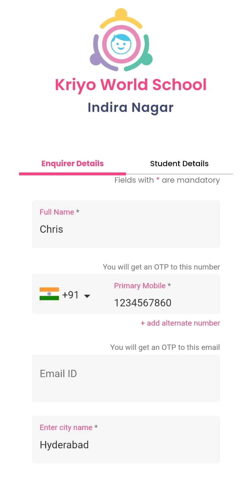 Parent enquiry form