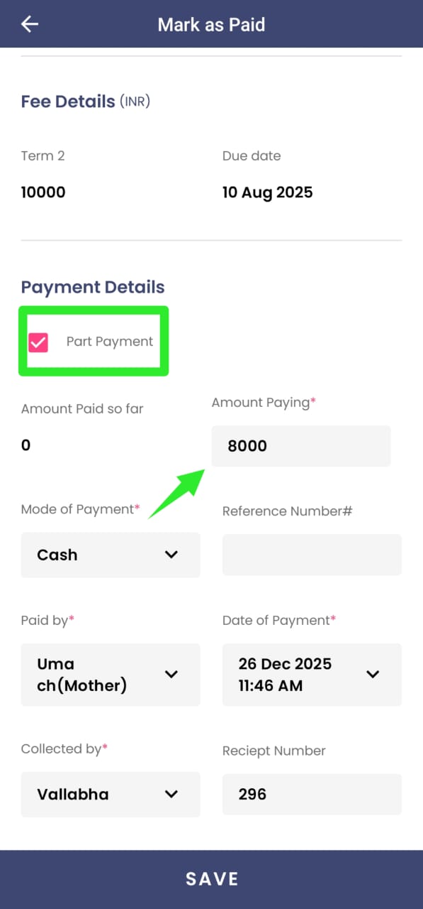 Partial payment mobile