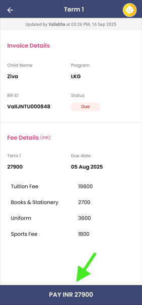 Pay button in parent app mobile