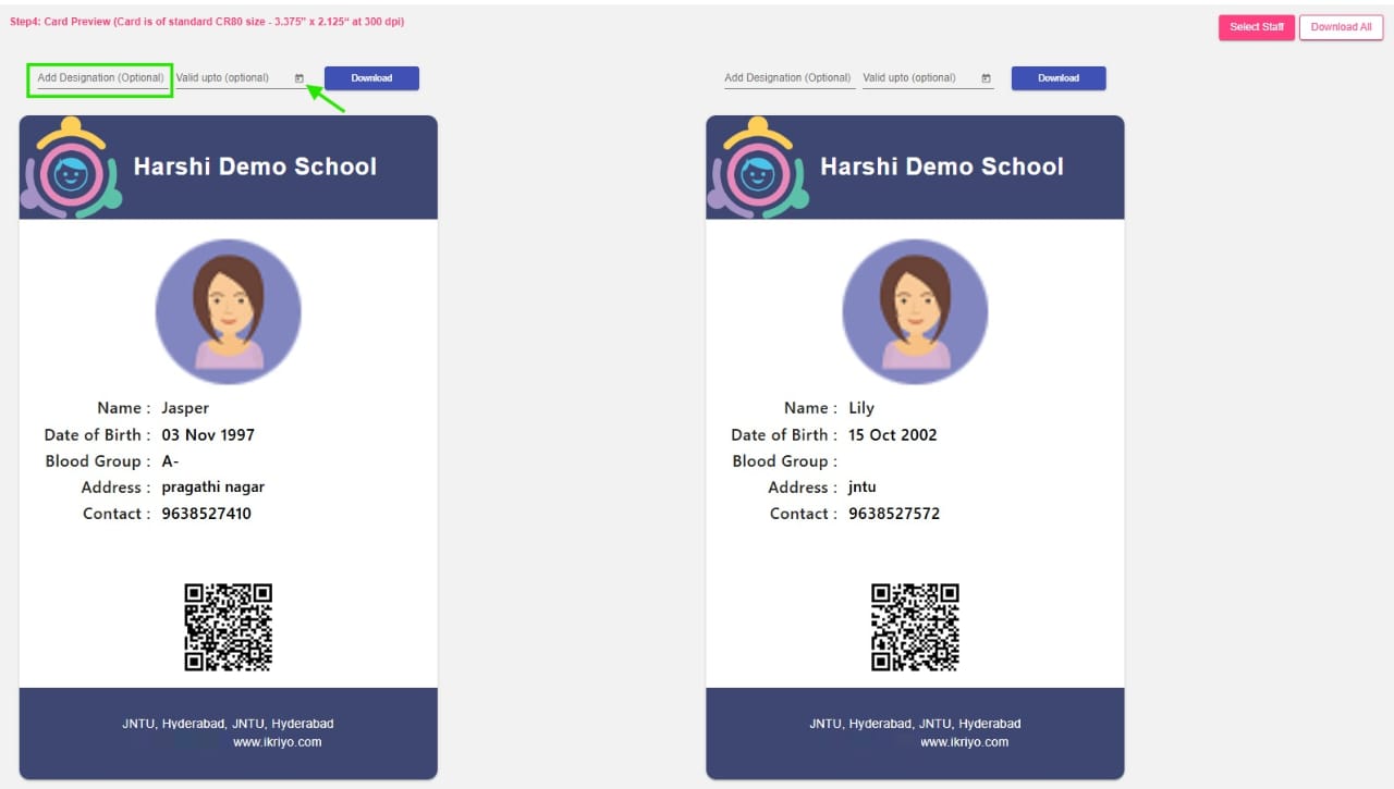 Preview and download staff ID cards