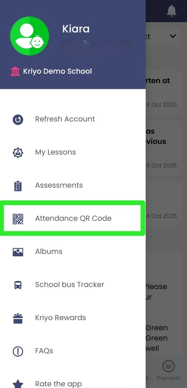 QR for attendance in parent app