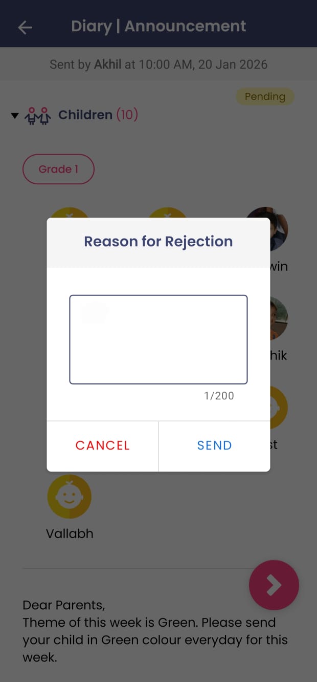 Rejection message