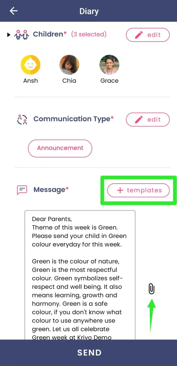 Select message template