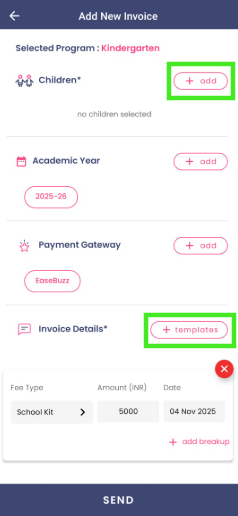 Send new invoice ss mobile