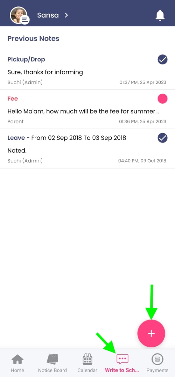 Write to School Home Screen
