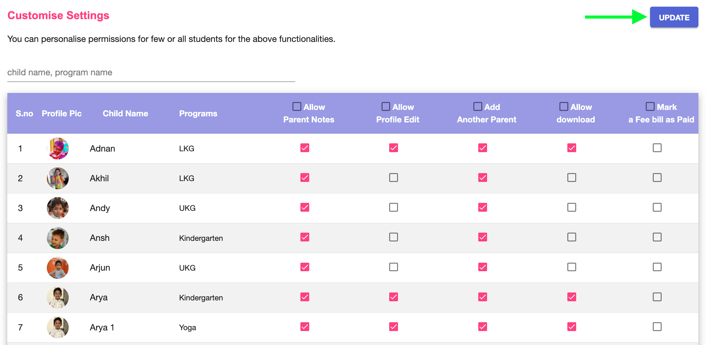 Cutomize settings