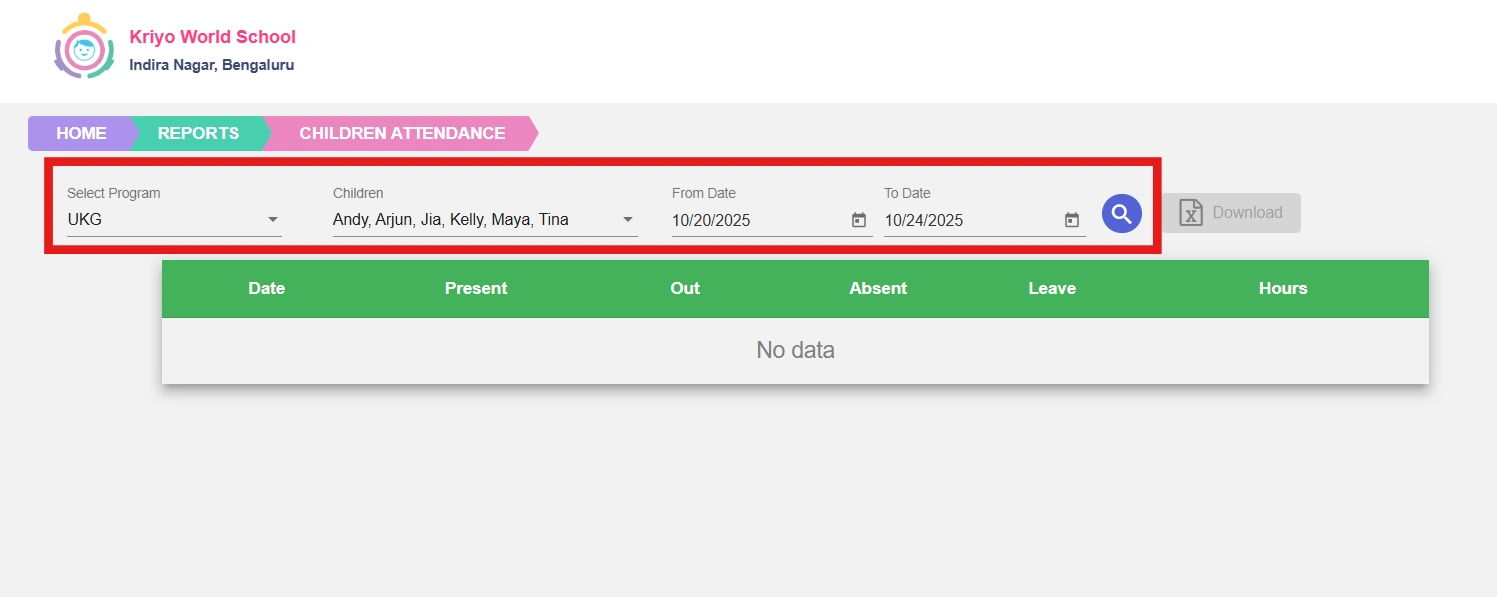 Filter options in student attendance reports