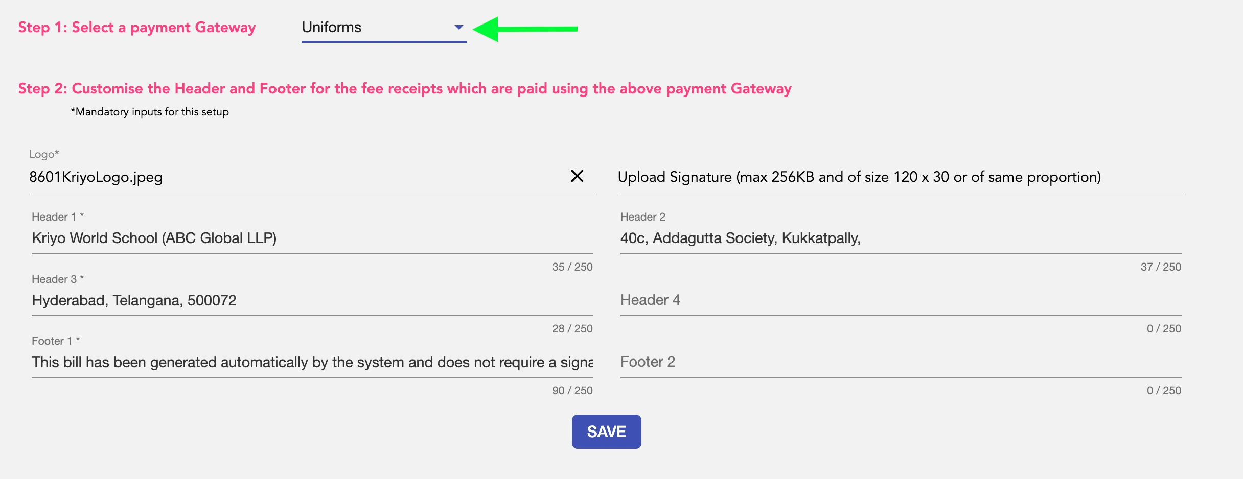 Receipt details